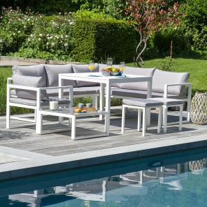Modular garden furniture in gray fabric 7 places white aluminum