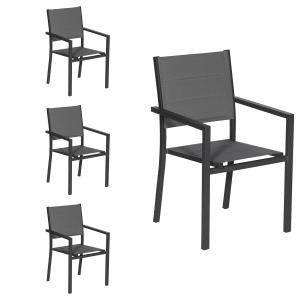 Set of 4 upholstered chairs in anthracite aluminum - gray textilene