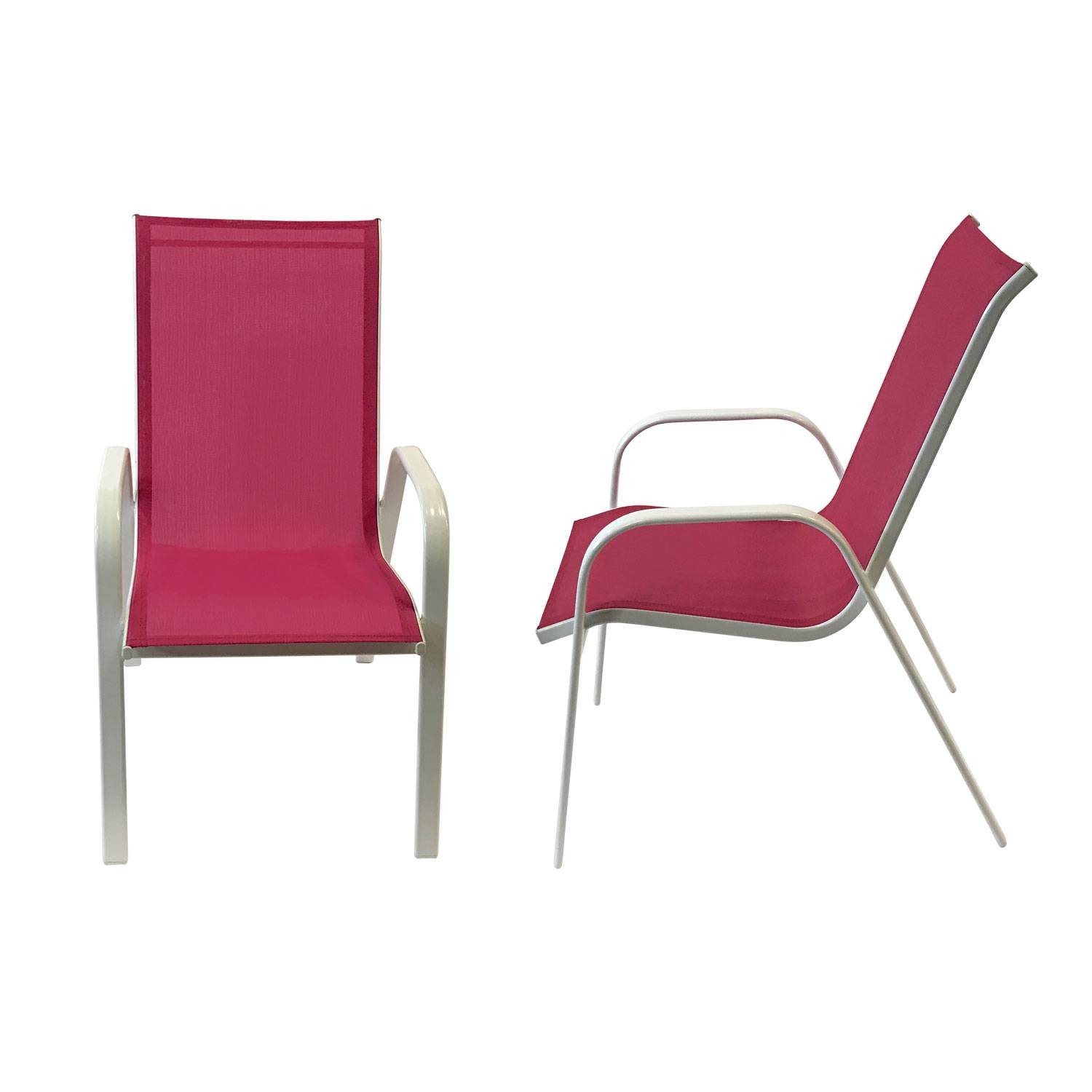 Set of 8 chairs in pink textilene white aluminum