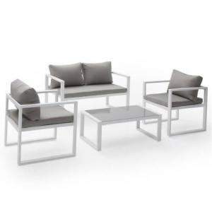 garden furniture in gray fabric 4 places white aluminum